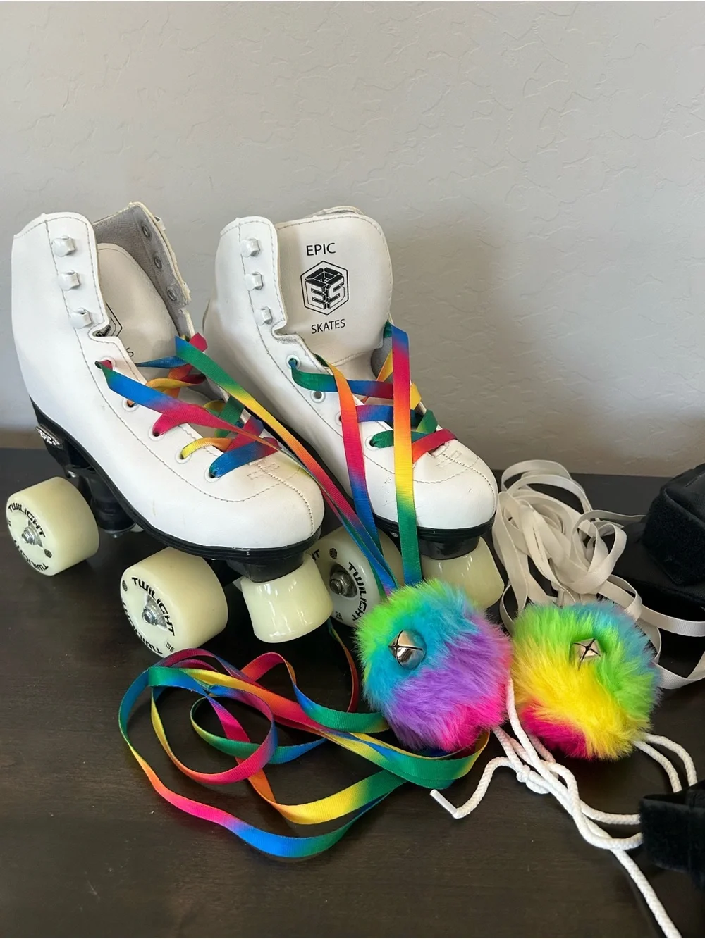 Rainbow Epic Roller Skates Size 2- Light Up! Comes with protective pads